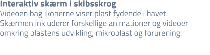 Interaktiv sk rm i skibsskrog Videoen bag ikonerne viser plast fydende i havet. Sk rmen inkluderer forskellige animat...